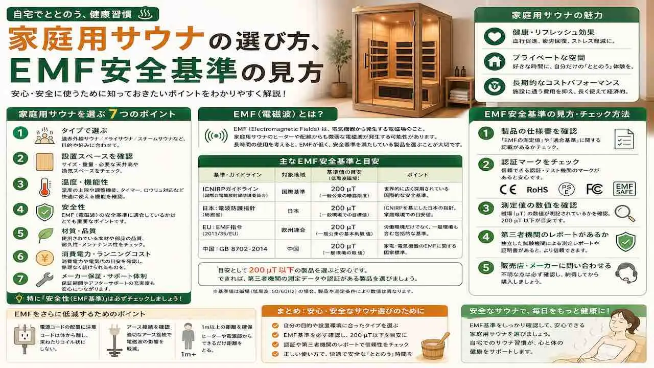 家庭用サウナの選び方、EMF安全基準の見方.webp
